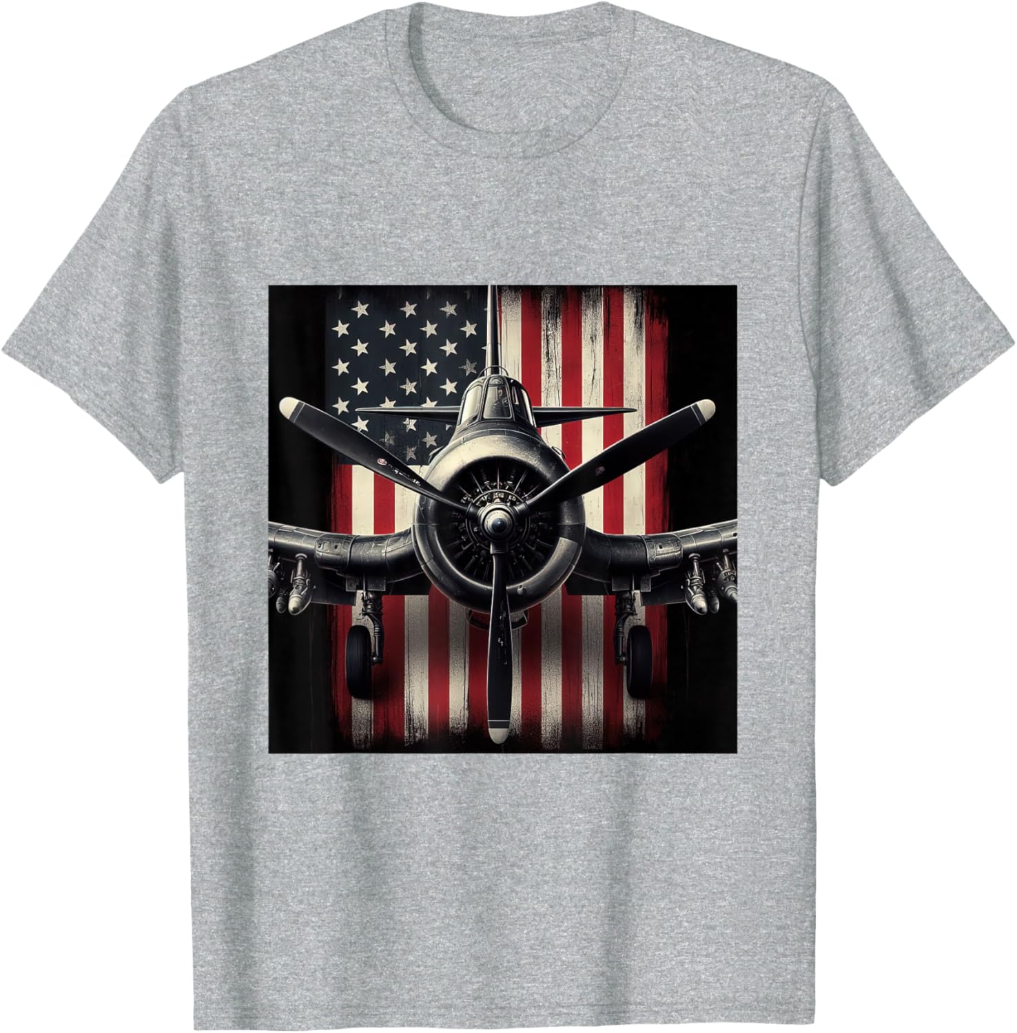 Warplane F4U Corsair Distressed American Flag Vintage TShirt Short Sleeve Casual 100 Cotton Shirt S