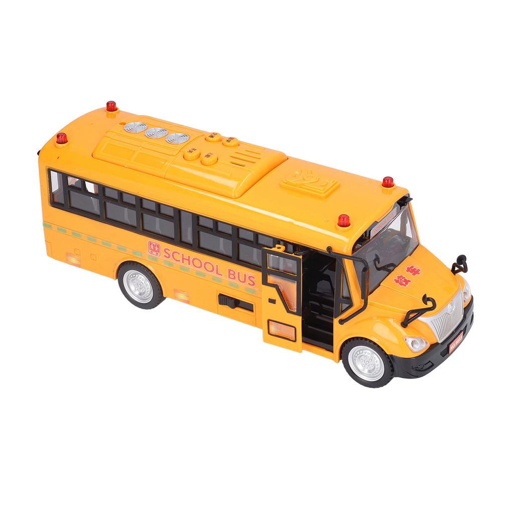 Yellow School Bus Model Toy Plastic Car Play Vehicle Figure with Opening Doors Lights Sounds