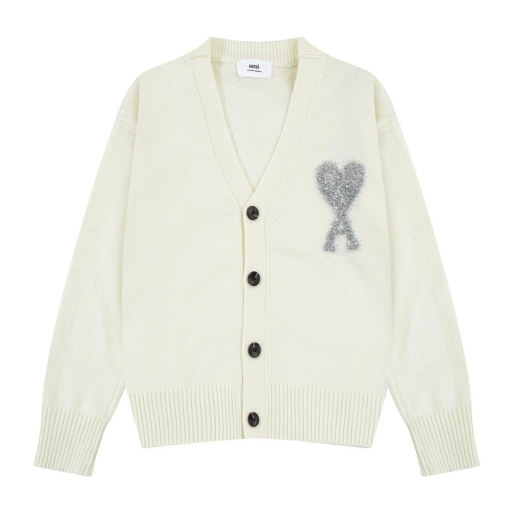 AMI New Autumn and Winter Silver Love Alpaca Wool Blend Soft and Sticky Couple Cardigan Knitted Sweater