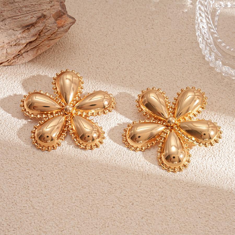 Metallic Pleated Flower Starfish Geometric Irregular Leaf Earrings Temperament Earrings