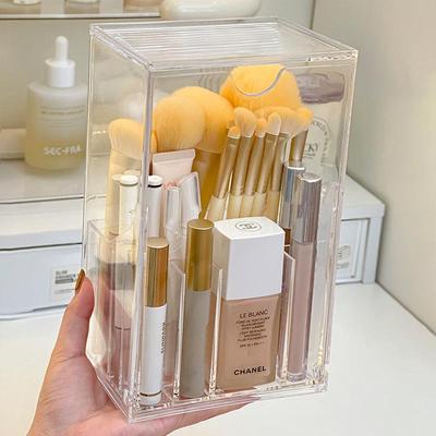 Spacious Acrylic Makeup Organizer with Dustproof Compartments for Brushes and Lipsticks