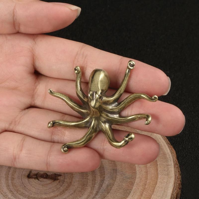 Brass Retro Octopus Cuttlefish Creative Marine Organism Office Desktop Ornament Accessories Small Tea Pet Souvenir Gifts