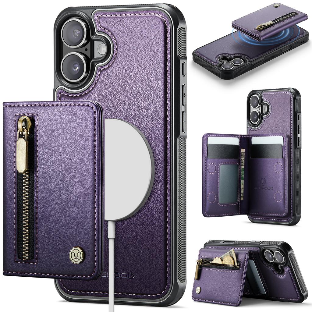 2 In 1 Detachable Magnetic Zipper Leather Cards Solt Wallet Case For iPhone 17 Pro Max 16 Plus 15 14 13 12 11 Phone Bag Cover