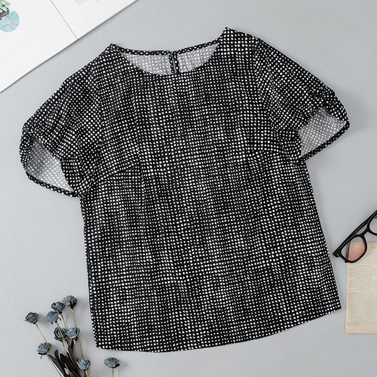 

Shiying Spring/Summer Plaid Bubble Sleeve Women s Pullover Small чёрный