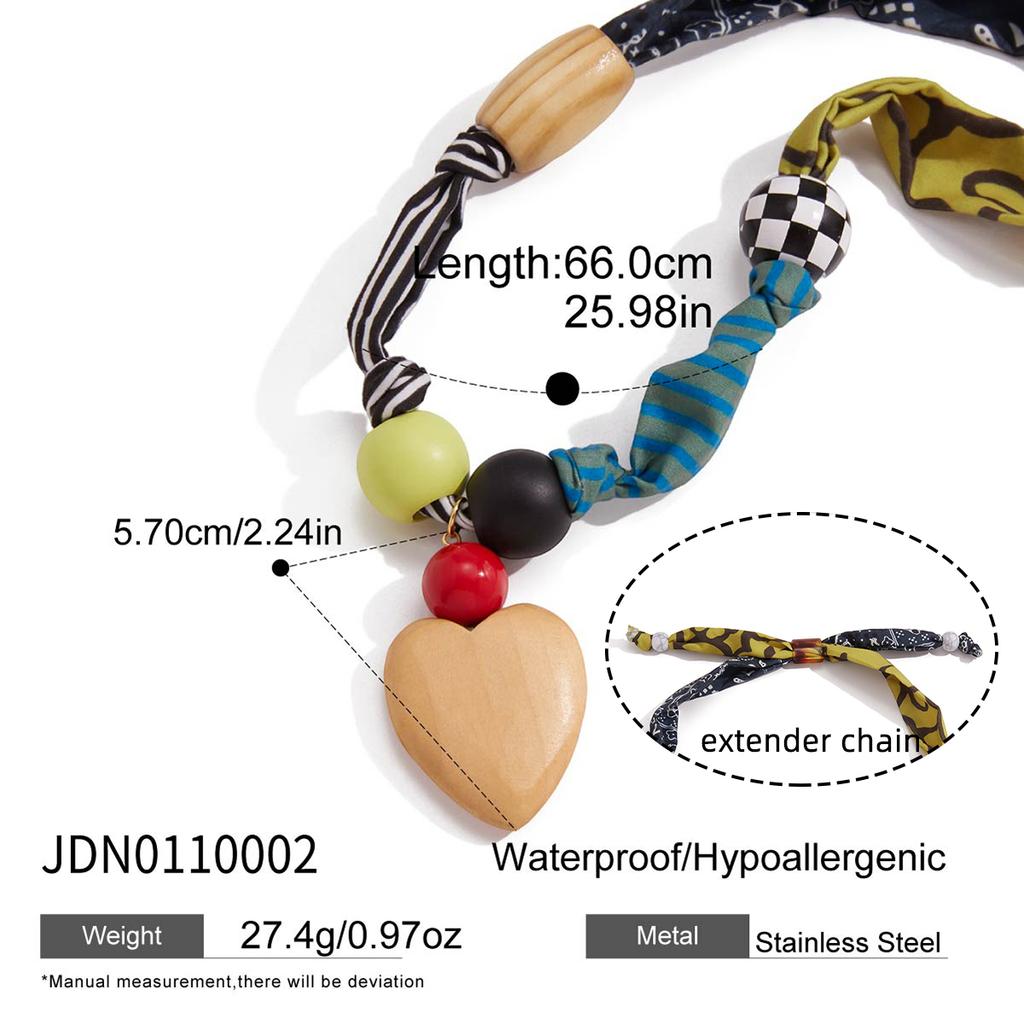 Youthway Elegant Wooden Heart Pendant Necklace For Women Colorful Cloth Chain Vintage Necklace Simple Fashion Jewelry Girls Gift