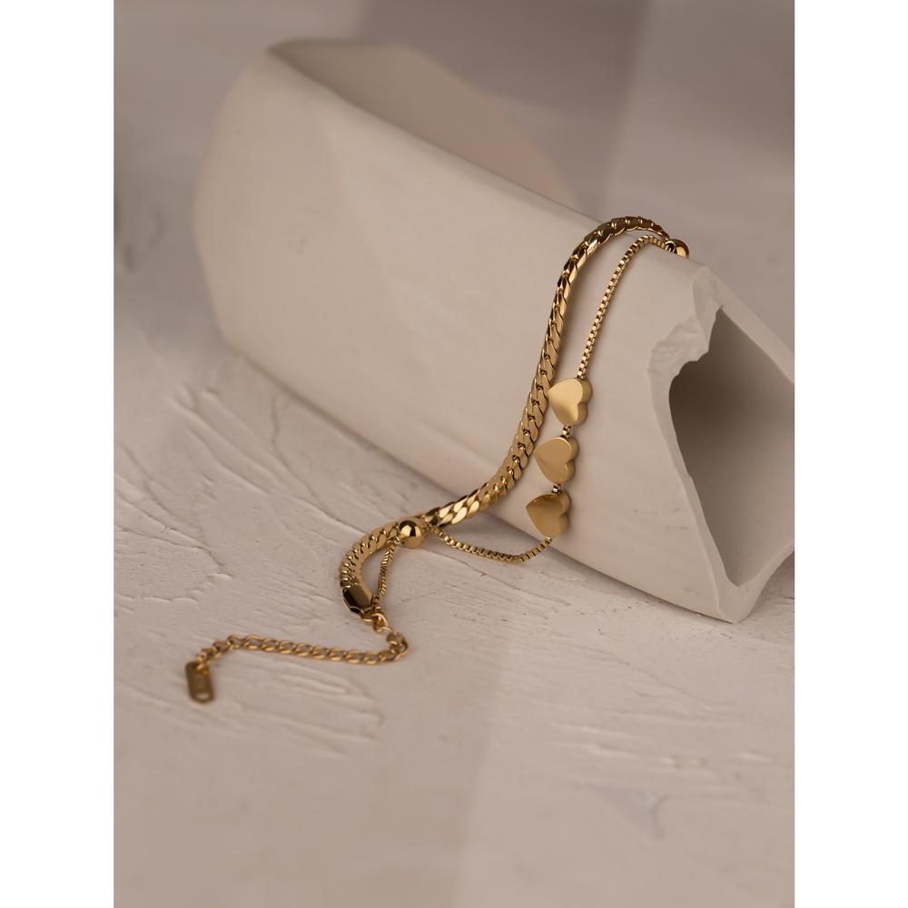 Yhpup Romantic Heart Stainless Steel Bracelet for Women Charm Gold Color Snake Chain Layered Bracelet Jewelry Girlfriend Gift