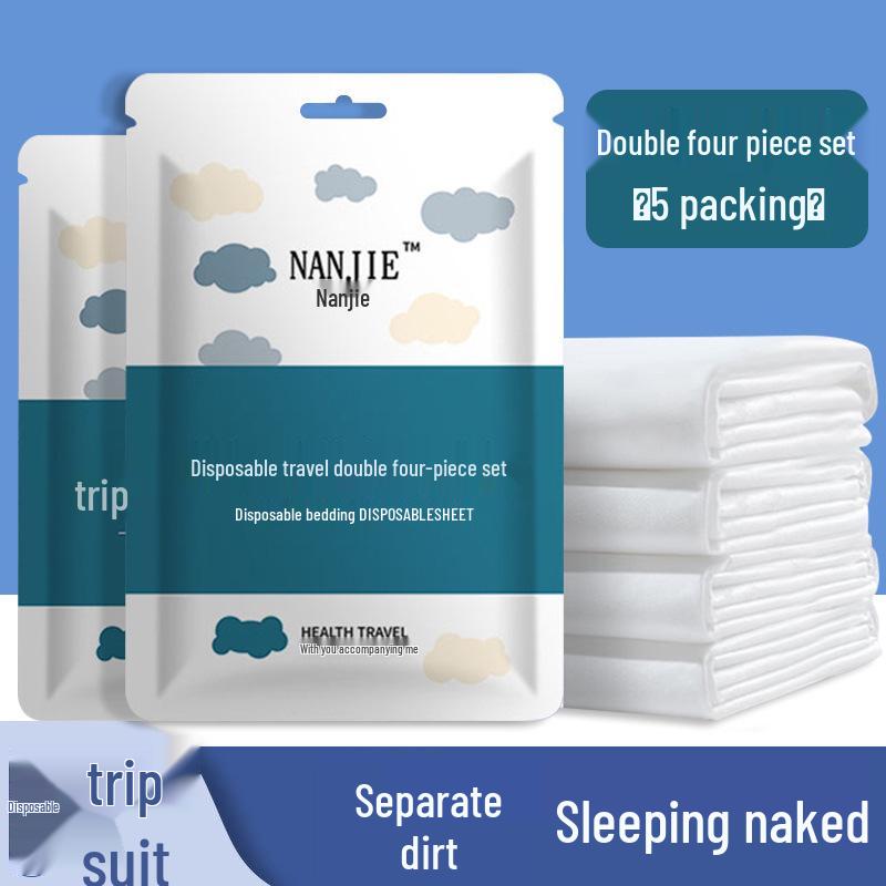 Set di biancheria da letto portatile per viaggi e hotel: Lenzuolo, Copripiumino e Federa Monouso Addensati – Kit Anti-Sporco in Quattro Pezzi