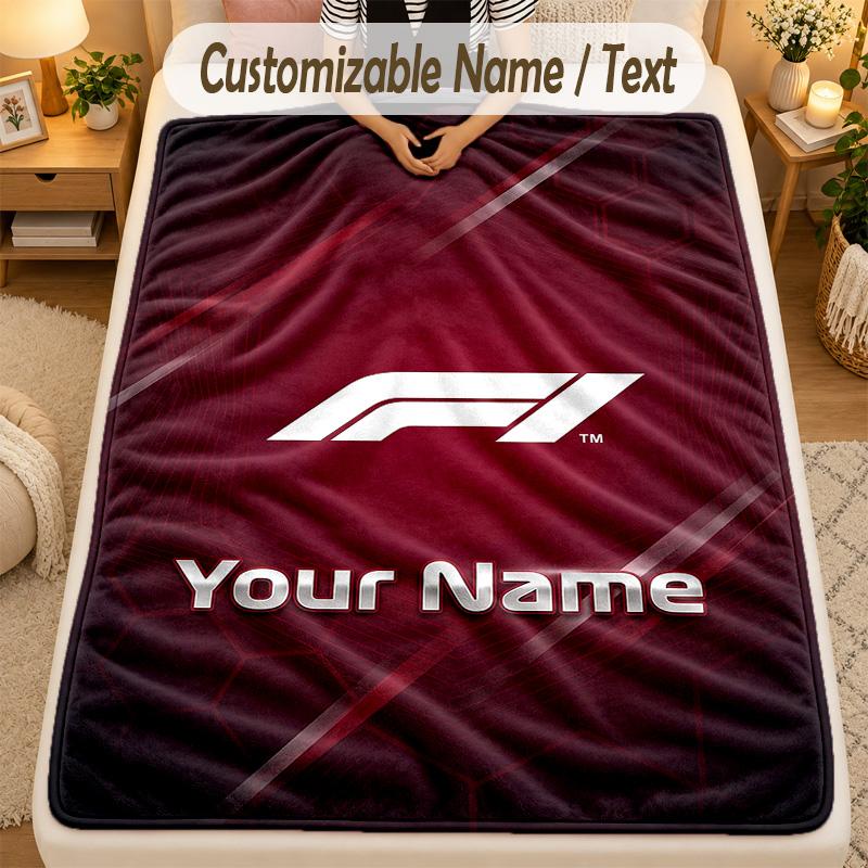 Flannel BlanketF1 Custom Name Text Personalized Soft Warm Throw Blanket Home Decor Gift