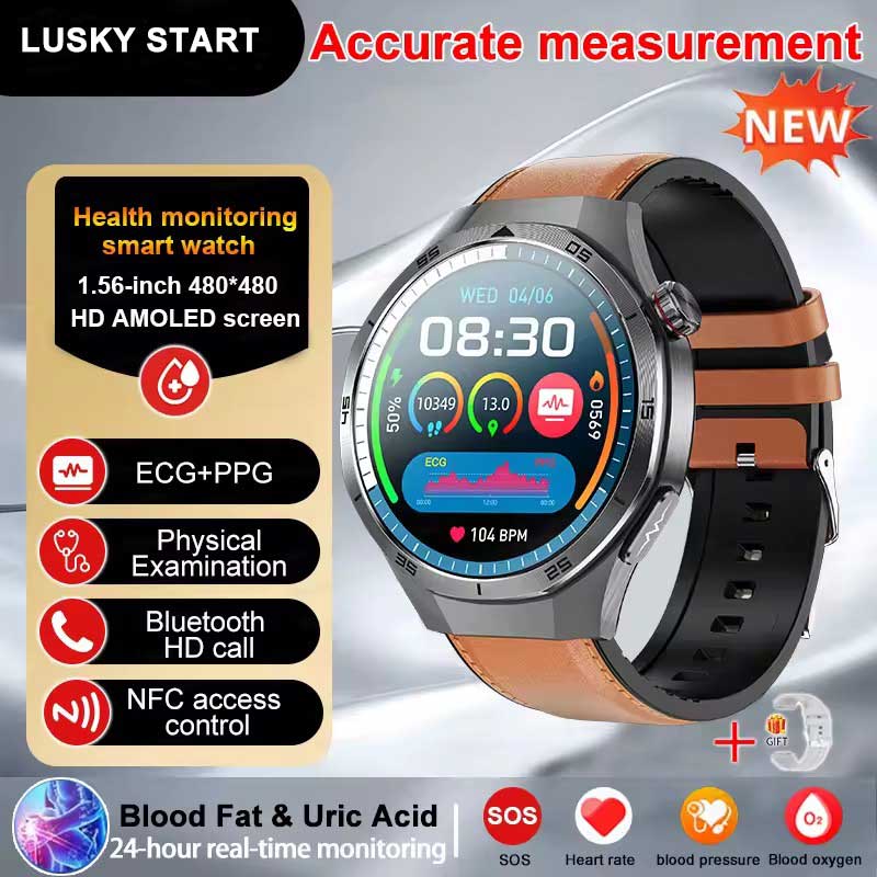 2025 NEW Health Micro Physical Examination Smart Watch ECG BP Blood Oxygen Uric Acid Blood Fat Temp Bluetooth Call SmartWatch