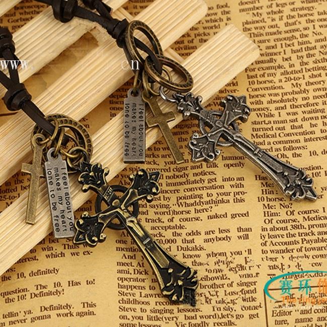 

Популярное в Европе и Америке кожаное ожерелье, кожаное ожерелье, крест из сплава