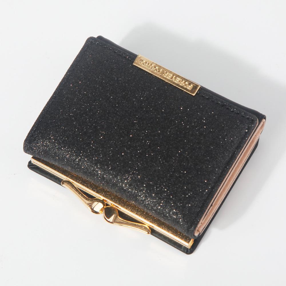 Женский яркий кожаный модный кошелек с металлической пряжкой, женский короткий кошелек, маленький блестящий кожаный кошелек с тремя отделениями