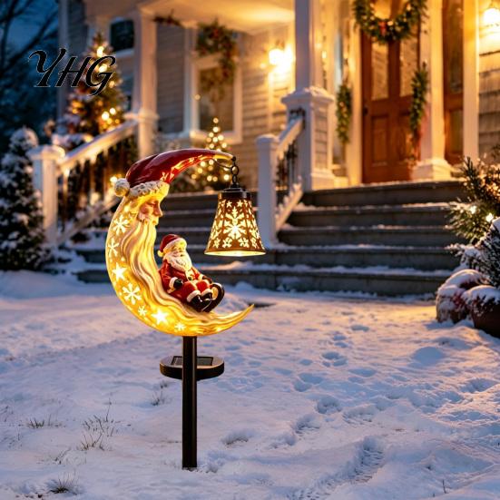 Solar Powered Path Light Santa Moon Garden Stake Light, Claus Lamp with Stake, Holiday Decorative for Outdoor Yard Lawn Patio Decor