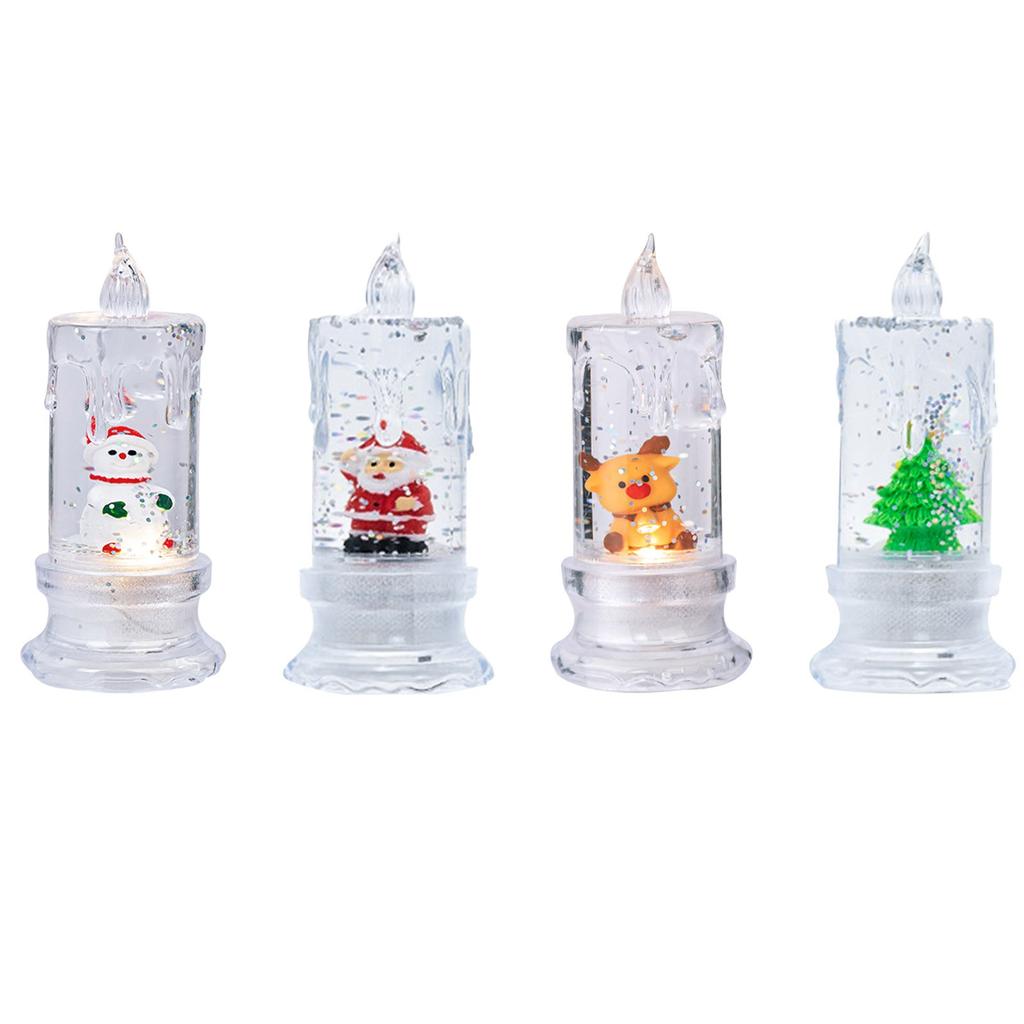 Christmas Water Transparent Tears Simulation LED Electronic Candles Santa Snowman Snowflake Night Light