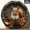 Vintage Autumn Squirrel Maple Leaf Wooden Wall Art, Rustic Home Decor for Living Room Office Bar