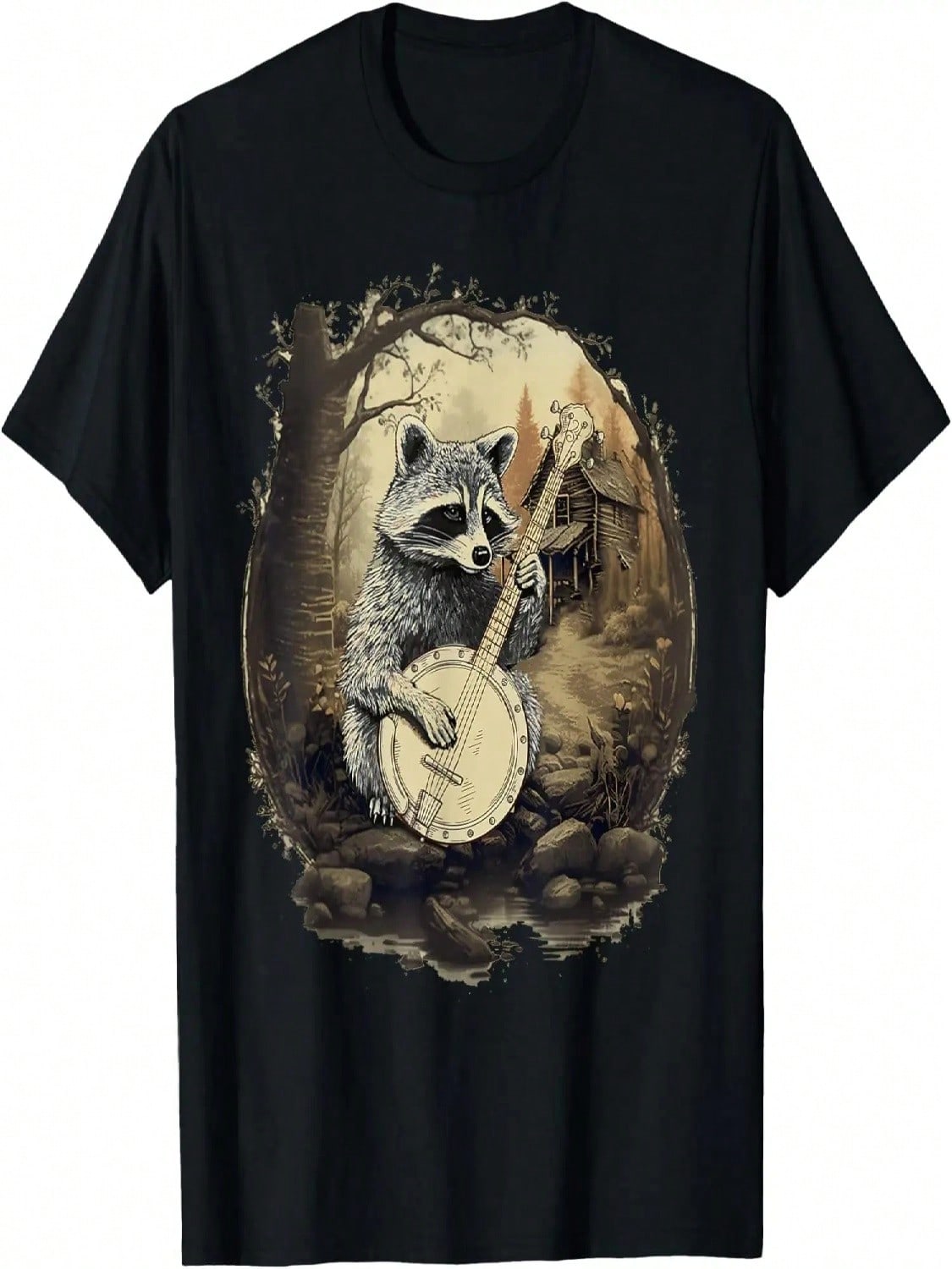 Raccoon Playing Banjo Cottagecore Aesthetic Racoon Vintage T-Shirt S разноцветный