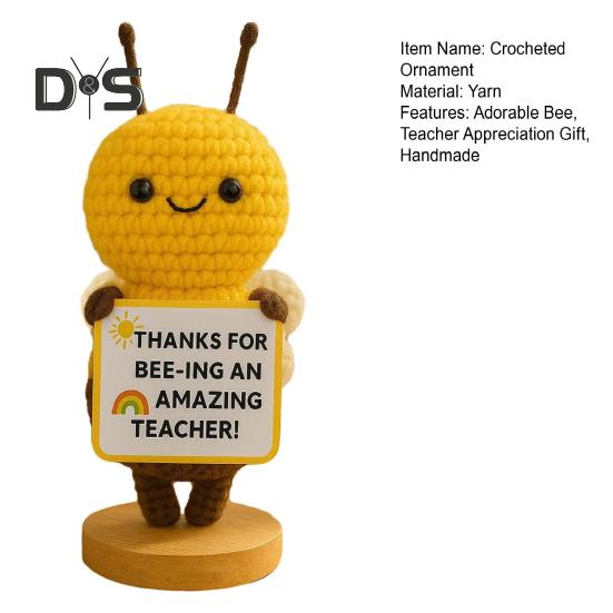 Crocheted Bee Teacher Appreciation Gift Handmade Thankful Bee Ornament with Sign Bee Crochet Doll Gift for Teachers Birthday Teacher's Day