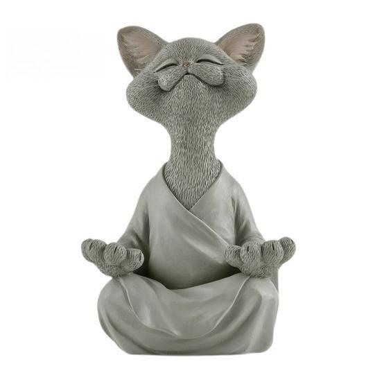 Resin Zen Cat Figurine In Meditation Pose for Home and Office Decor