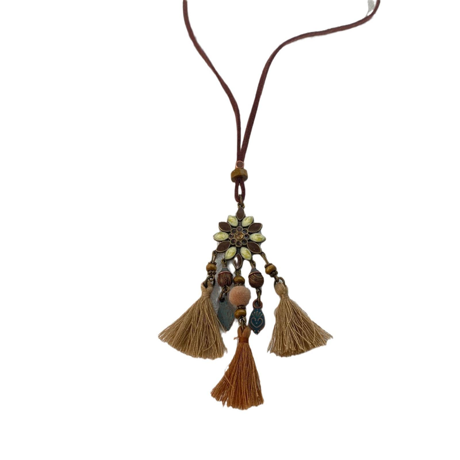 New Chinese Zen bronze feather necklace female bohemian ethnic style double layered long sweater chain accessory