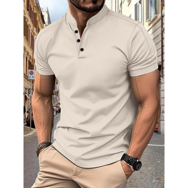 

Мужская повседневная рубашка поло с короткими рукавами и воротником-стойкой с вафельным воротником Генри XXXL хаки