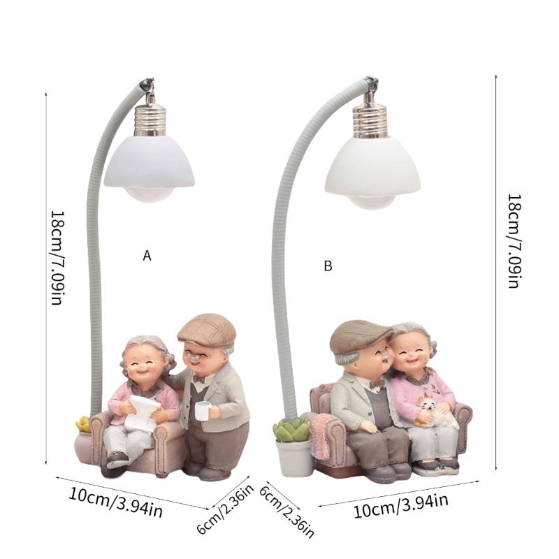 Resin Figurine of Elderly Couple Figurine with LED Nightlight for Bedroom and Living Room Decoration Resin Ornamentation