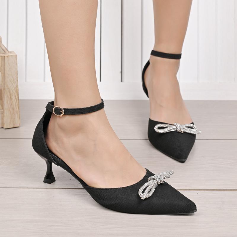 

Fashion 2025 New Fashion Ladies Shoes Buckle Strap Women s High Heels Fashion Butterfly-knot Office and Career New Plus Size High Heels 35 чёрный