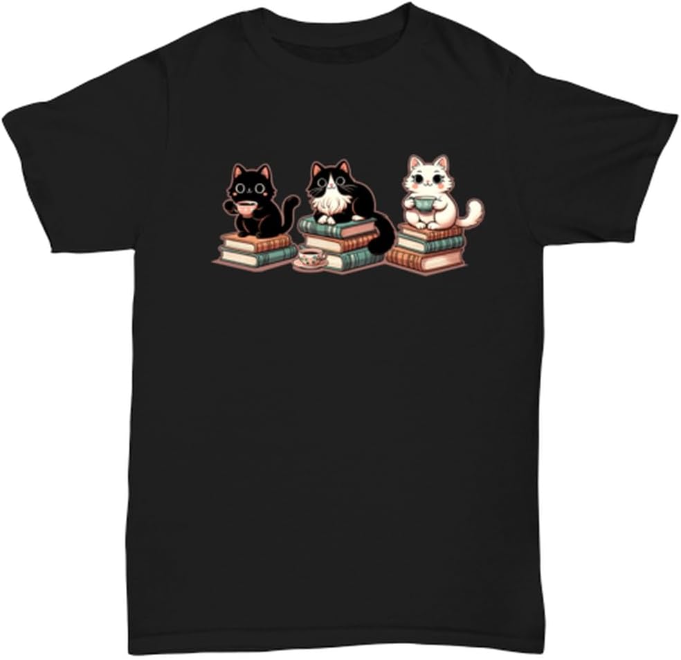 Cute Cats Reading Books Coffee Lover T-shirt