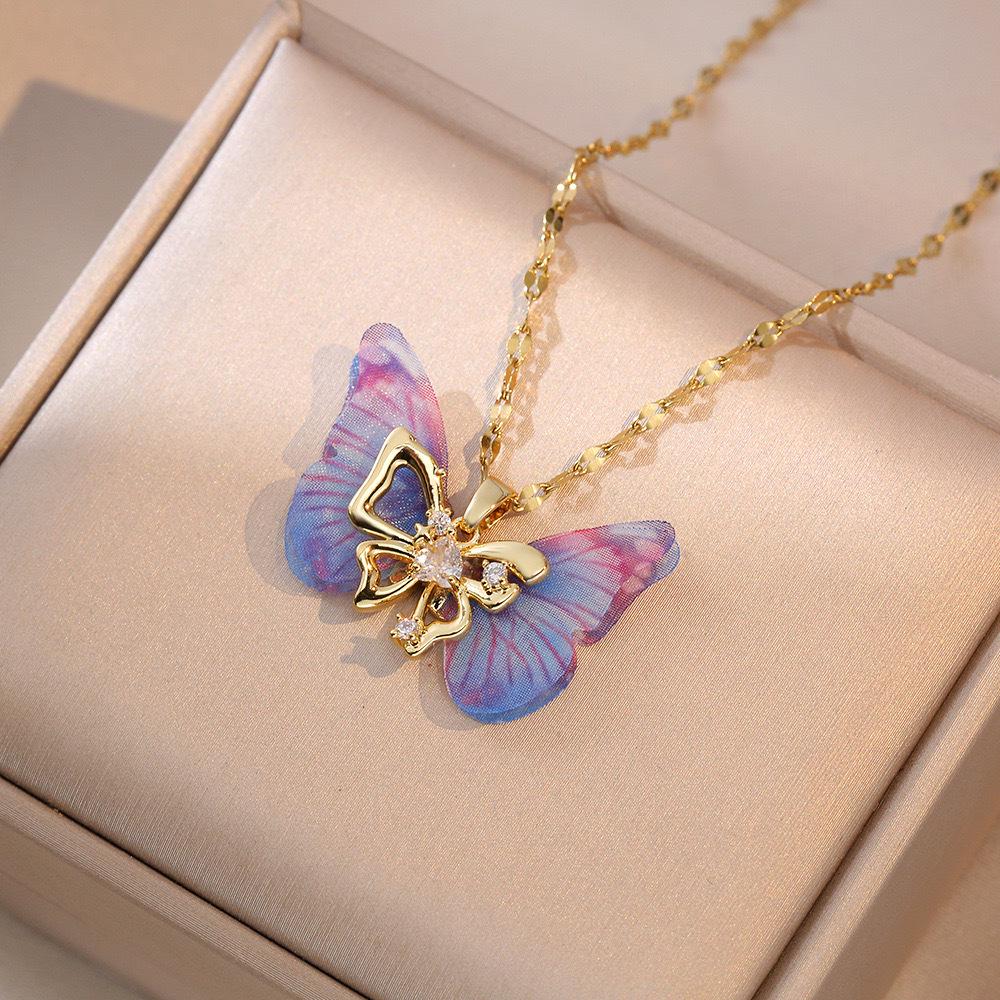 Butterfly Necklace with Color-Retaining Zircon - Fashionable, Versatile Women's Jewelry Accessory.