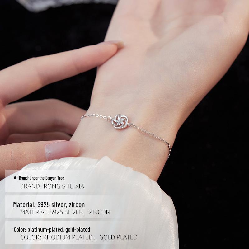 Banyan Tree S925 Silver Camellia Bracelet: Fresh Floral Design for Women, 2023 Trend