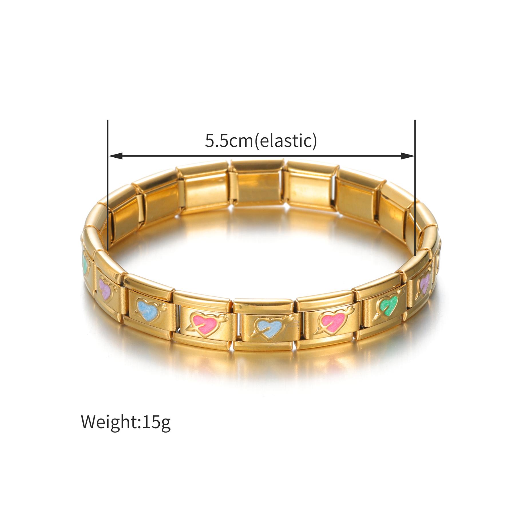 

Atoztide New Simple Chunky Elastic Heart Charm Bracelet for Women Stainless Steel Gold Color Statement Link Bangle Jewelry Gift