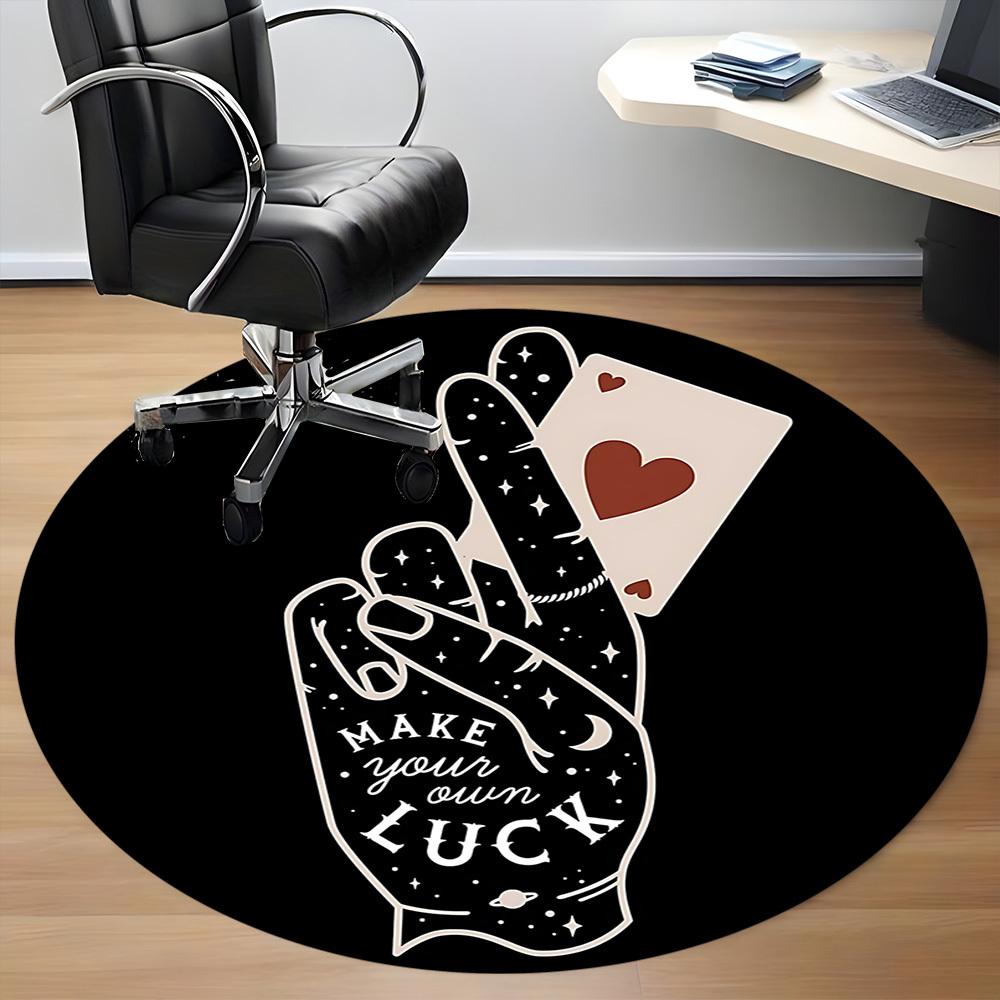 1pc Luck Card Office Round Area Rug,  Mat Suitable For Office, Under Office Chairs Bedroom Living Room Home Decor, Room Deco