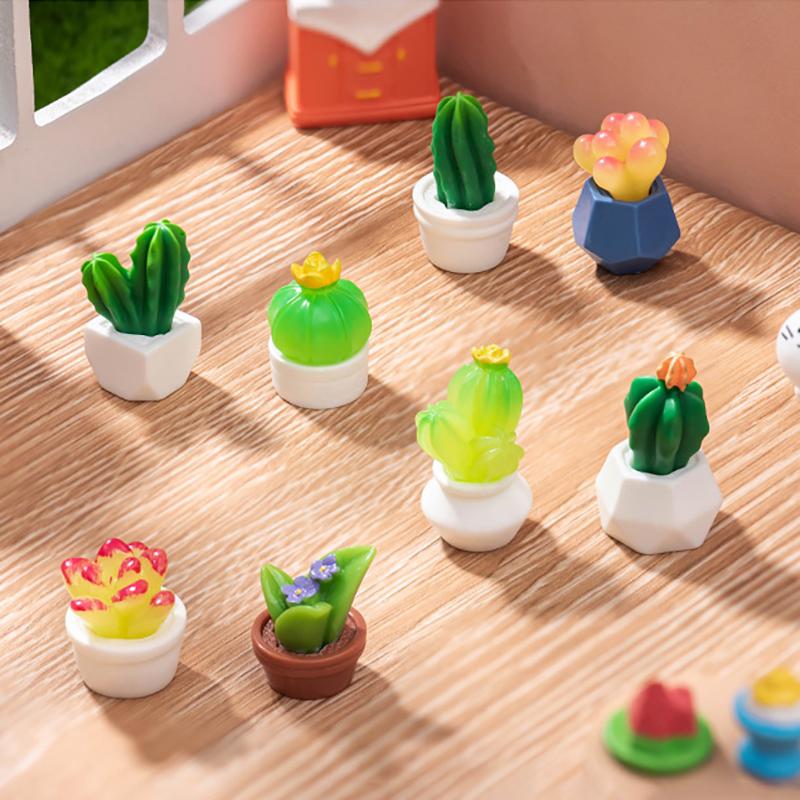 Cartoon Cute Mini Succulent Potted Plant Miniature Figurine Kawaii Desktop Small Ornament Creative Diy Home Decoration Gifts