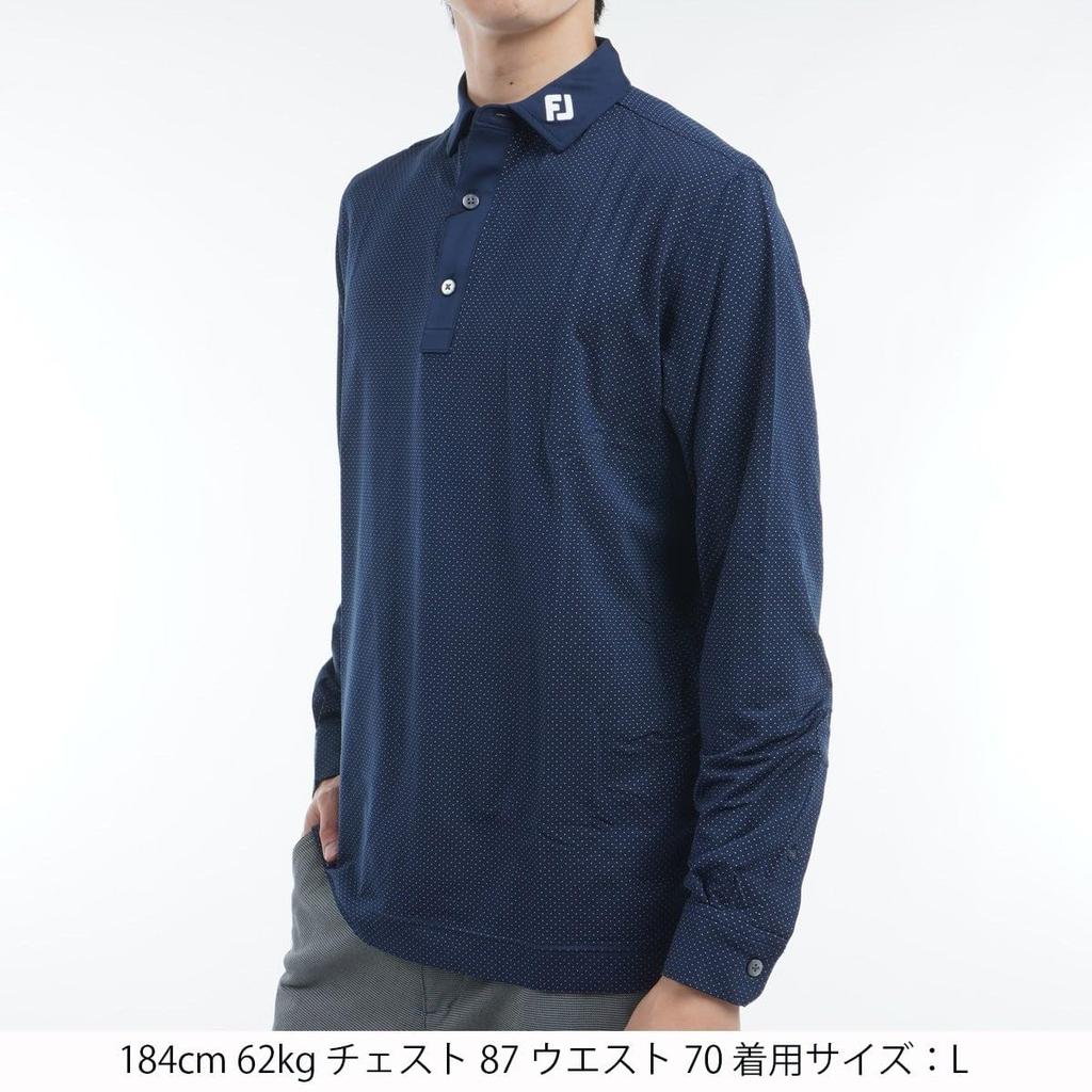 FootJoy Men's Dot Jacquard Long Sleeve Shirt, Navy, Size M (FJ-F24-S15, 32092-M)