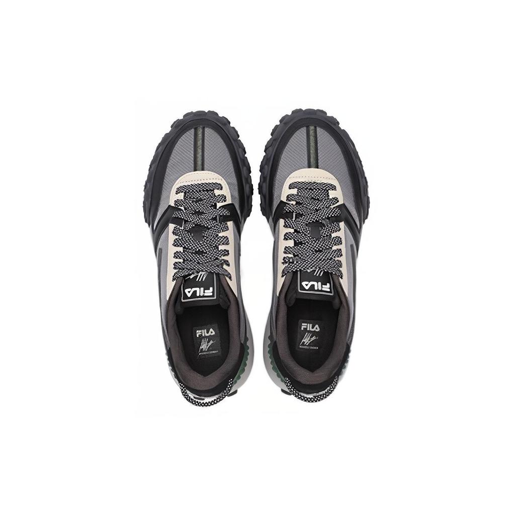 FILA Gara Fabric Cow Split Leather Comfortable Versatile Low-Top Casual Shoes Men sneaker Gray Black F12M413112FBF