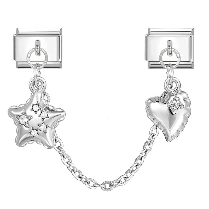 Flowers Moon Star Butterfly Heart Zircon Tassel Chain Italian Charm Links Fit 9mm Bracelet Stainless Steel DIY Jewelry Making