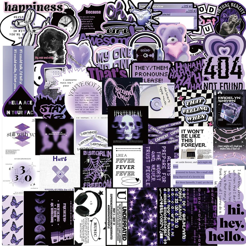 10/30/60pcs Sweet Cool Cartoon Graffiti Stickers Black Purple Art Decals DIY Guitar Laptop Notebook INS Style Sticker