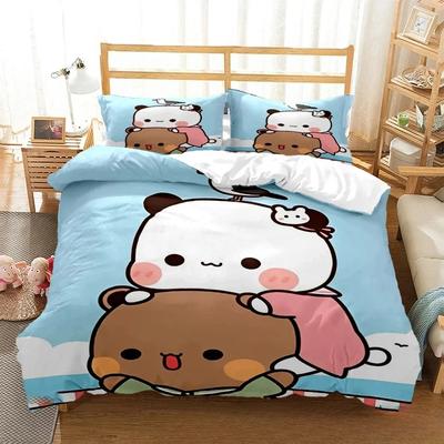 Juego de cama con estampado 3D de oso panda y dibujos animados de Bubu Dudu para niños y niñas, tamaño doble, queen y king, funda de edredón y funda de almohada para cama de niños y adultos