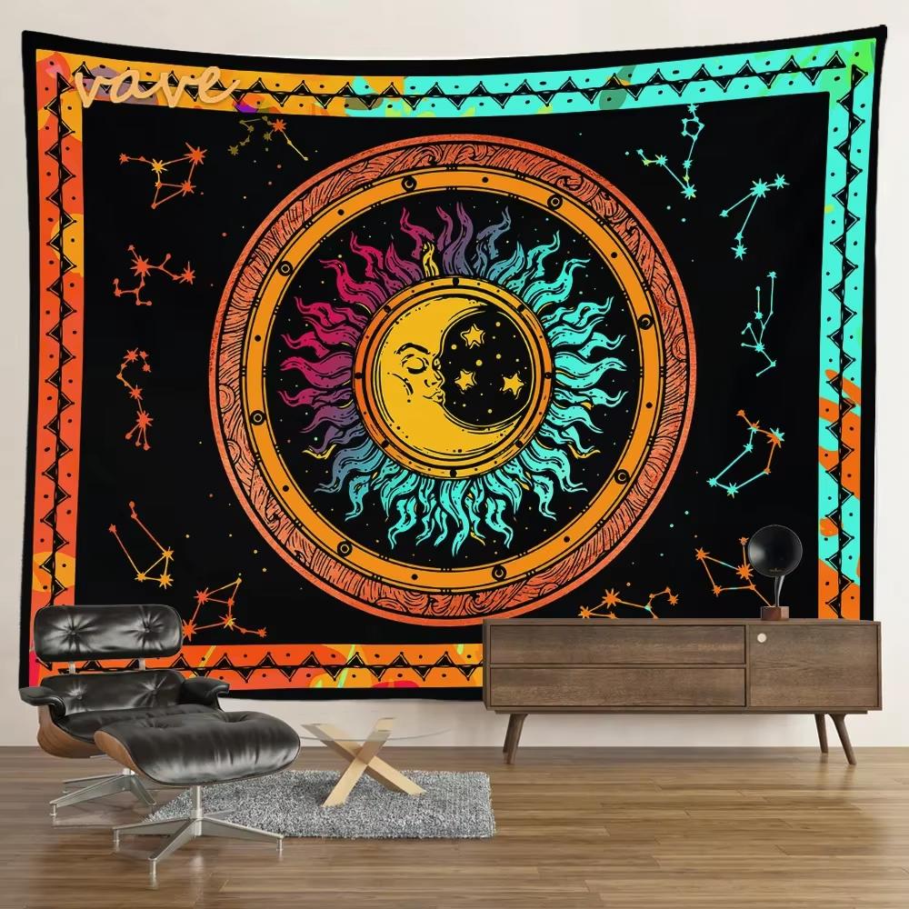 Sun Moon Tarot Tapestry Wall Hanging Bohemian Style Witchcraft Astrology Cloth Fabric Tapestry Flag Living Room Background Cloth
