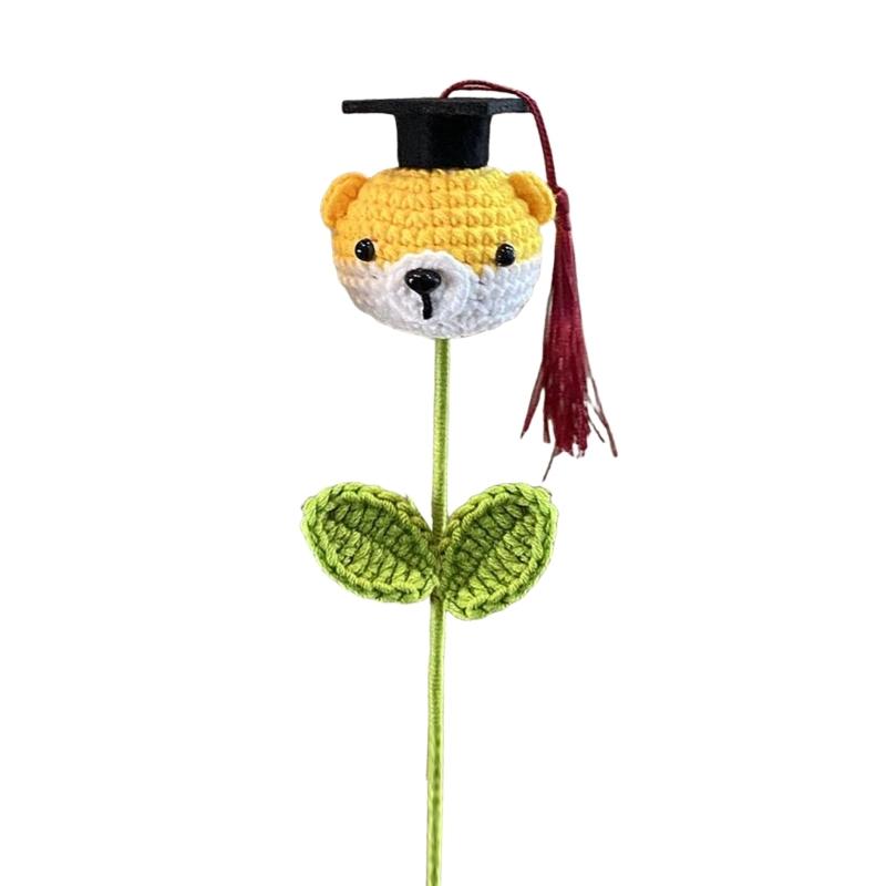 

Soft Yarn Crochet Boy/Girl/Dog Flower Bouquet with Graduation Hat Academic Achievement Gift for Students and Teachers