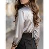 Spring and Autumn New Long Sleeve Leopard Satin Lapel Casual Daily Commuting Shirt for Women