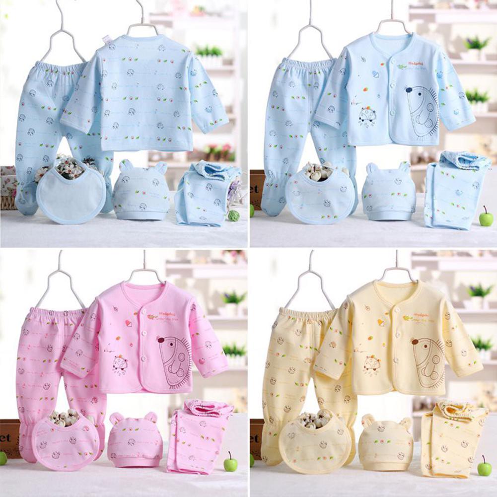 5 Pcs Newborn Baby Clothes Set Coat Top Pants Outfit