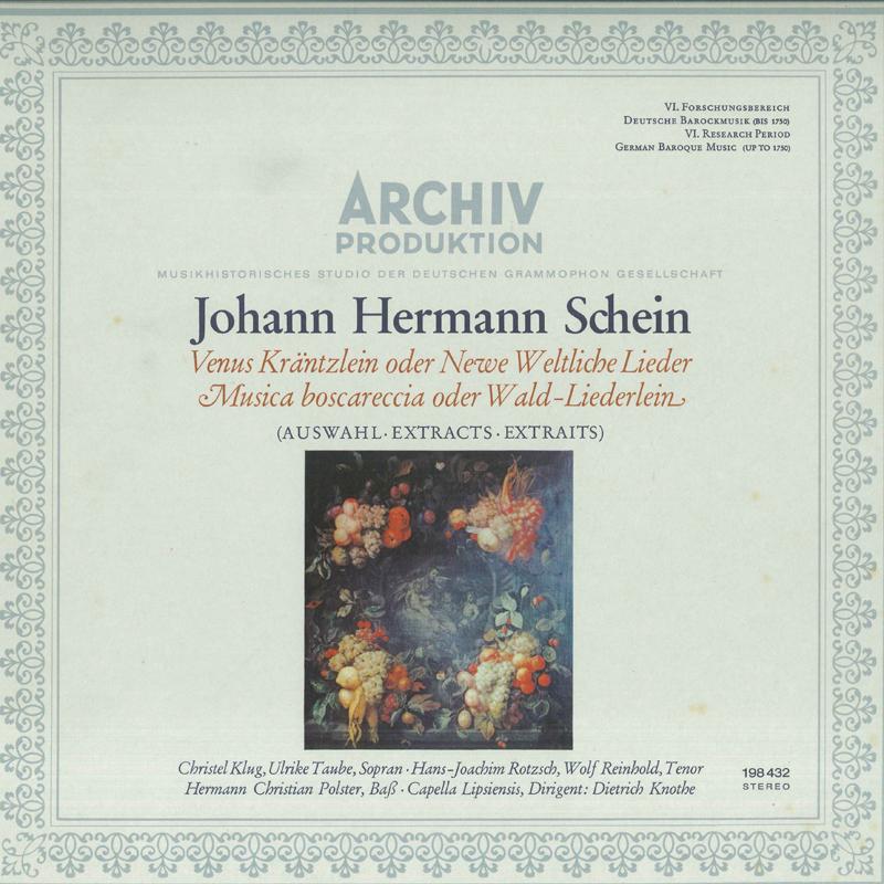 

LP Record JOHANN HERMANN SCHEIN DIETRICH KNO Venus Krantzlein oder Newe weltlich 198432 ARCHIV PRODUKT Germany Classical Used