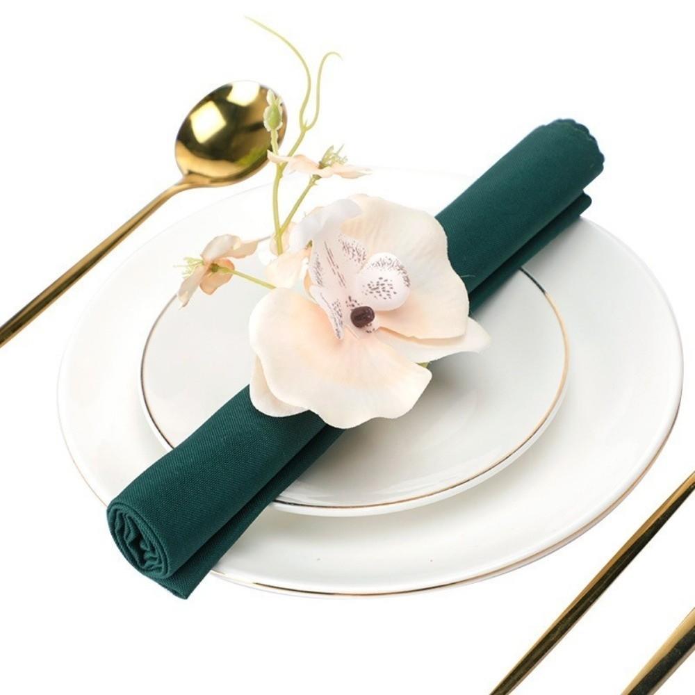 Wooden Base Napkin Ring Orchid Handcrafted Flower Napkin Fastener Lightweight Nordic Style Decorative Napkin Ring
