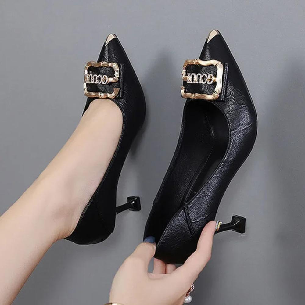 

sapatos femininas women classic elegant black soft pu leather slip on stiletto heel shoes lady casual comfort summer pumps ga26 35