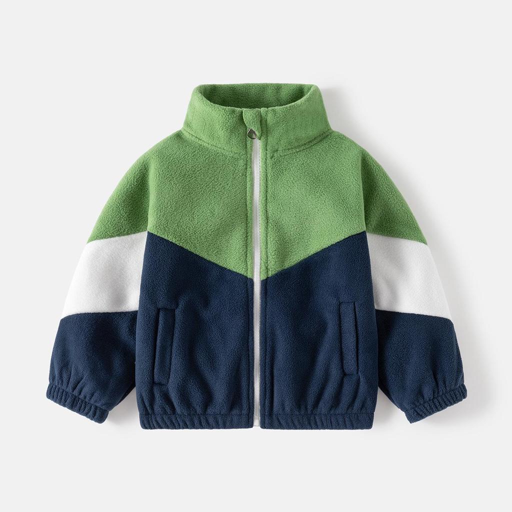 2024 Autumn Boys' Colorblock Fleece Jacket - Casual Children's Top