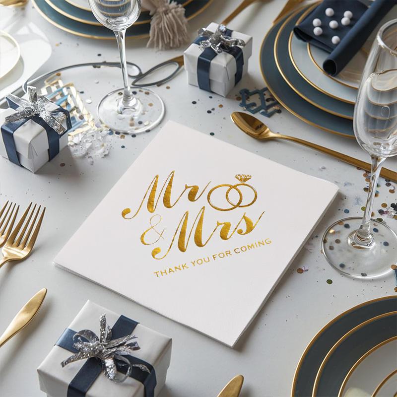 20/60/100Pcs Wedding Napkins Gold Foil Mr Mrs Paper Napkin for Wedding Dessert Table Decoration Bridal Shower Party Supplies