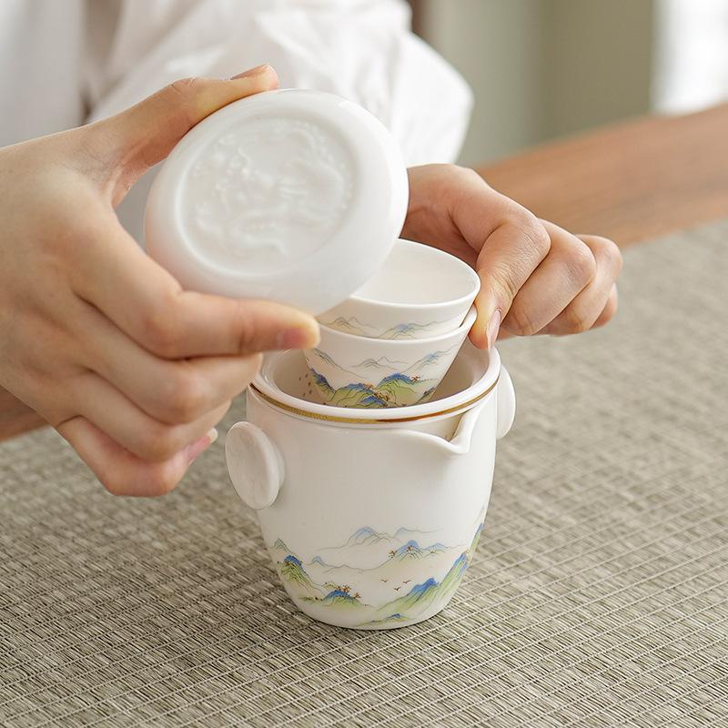 Suet jade white porcelain portable travel tea set gift box gift gift for Father's Day Dragon Boat Festival elders and teachers