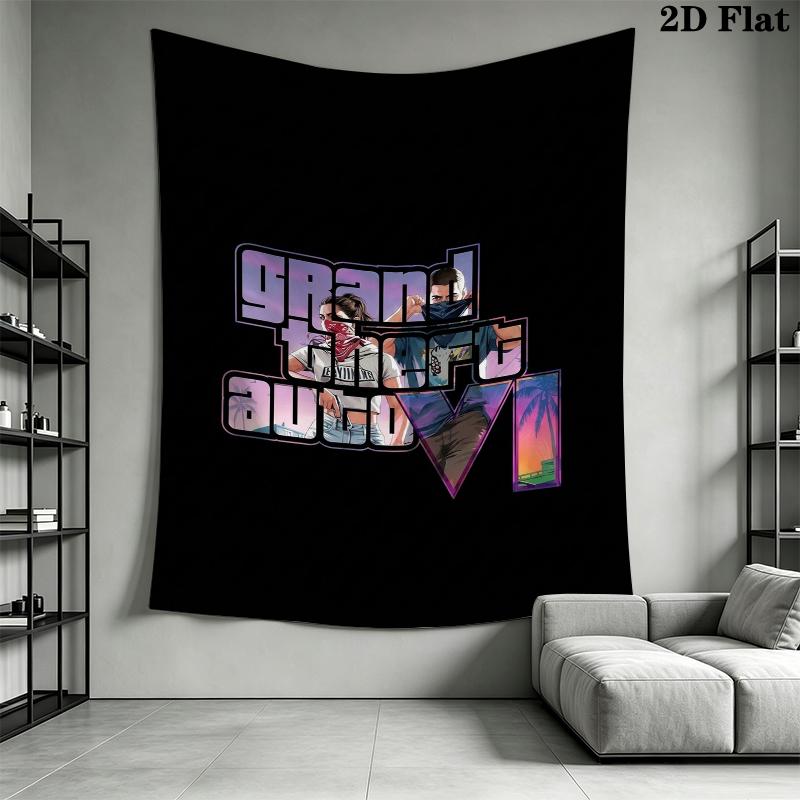 Grand Theft Auto Wall Tapestry Aesthetic Wall Hanging Printed Fabric Blanket Decorative Tapestries for Bedroom Living Room Home Decor