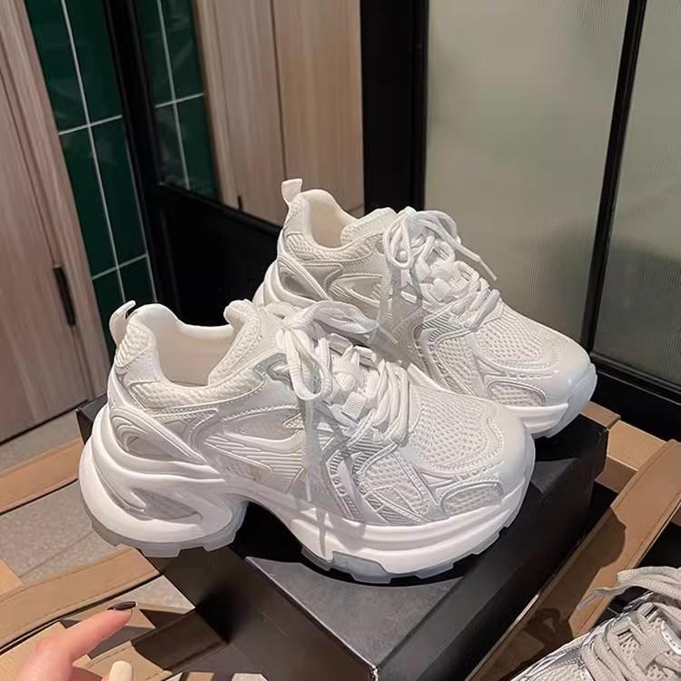 Silver platform dad shoes women's 2025 spring and autumn new small man height increase 5cm breathable mesh niche sports shoes