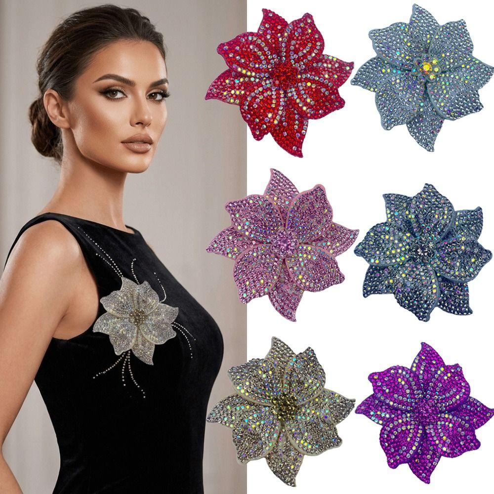Three-dimensional Rhinestone Flower Patches Sparkling Embellishment Sew-On Applique DIY Craft Sewing Supplies