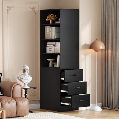 180 Cm Tall, Extra Narrow Bookshelf with Side Drawers - Adjustable Shelves, Interchangeable Left and Right, Suitable for Small Rooms - Sideboard